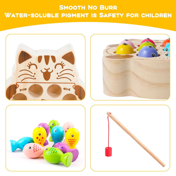 #Pedagogiska leksaker, fiskespel i trä, Montessorileksaker för småbarn#