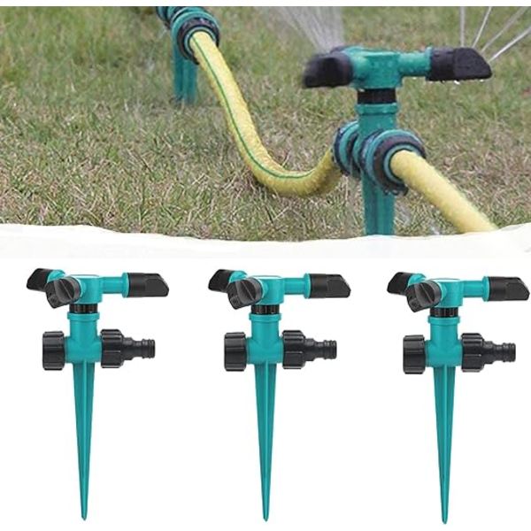 3 stycken 360° automatiska grässprinklers, trearmad roterande sprinkler