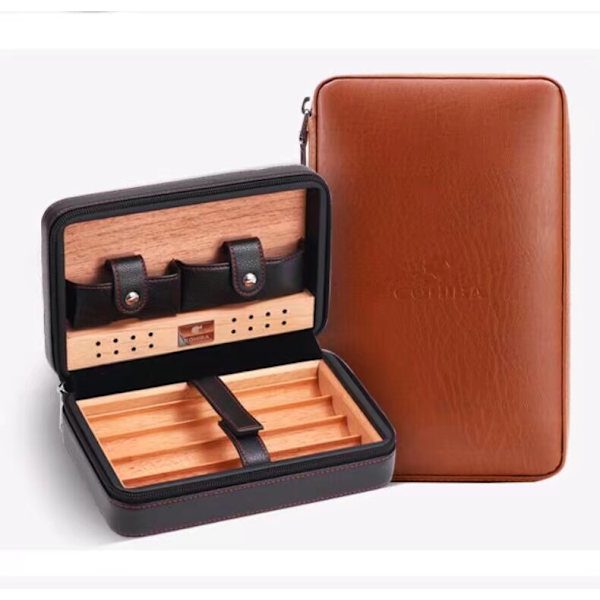 *Bærbar Cigaræske Cedertræ Cigar Cutter Lighter Etui Kreativ Rejse Cigar Værktøj Læder Etui Samling Etui Sort*