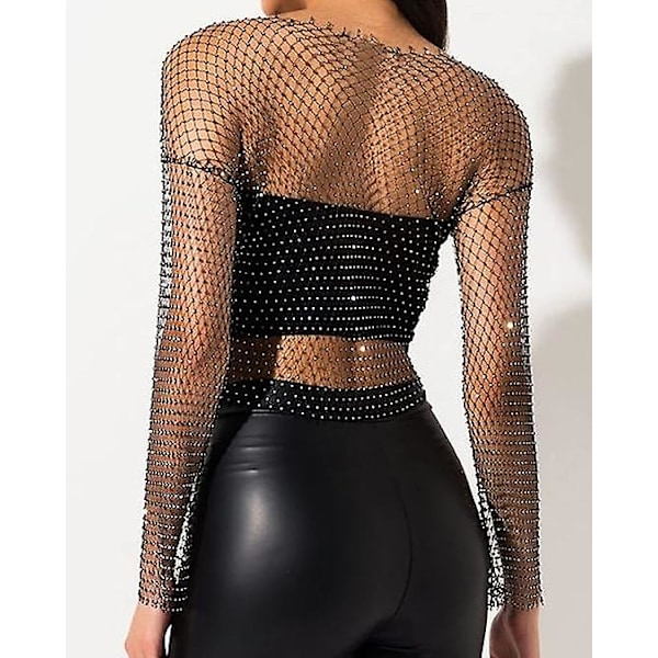 Rhinestone Mesh Body Chains Tanktopper, Glitrende Krystall Bikini Crop Topper Fiskenett Bikini Cover up Rhinestone Topp Kroppssmykker for Kvinner L