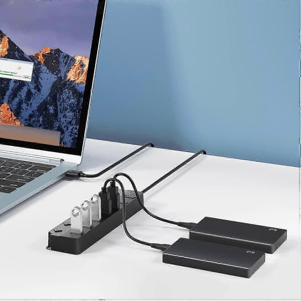 7 Porte USB Hub Splitter Multi Hub USB 3.0 Adapter USB Flere Porte Strømadapter med Kontakter