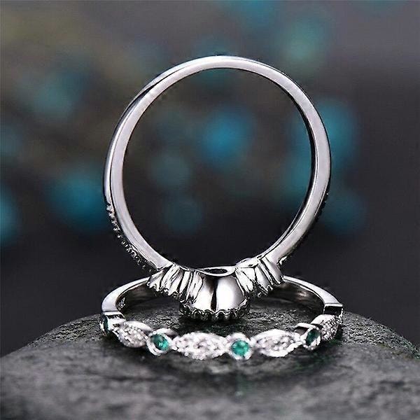 Kærlighedsringe Vielsesringe 2 stk./sæt Kvinder Cubic Zirconia Indlagt Stabelbar Fingerring Bryllupssmykker Gave - Blå US 7