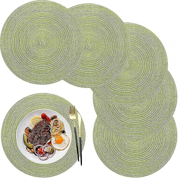 Pöytätabletit, pyöreät PP-punotut tabletit, 6 kpl, pestävät, lämmönkestävät, liukumattomat, 36 cm (vihreä)