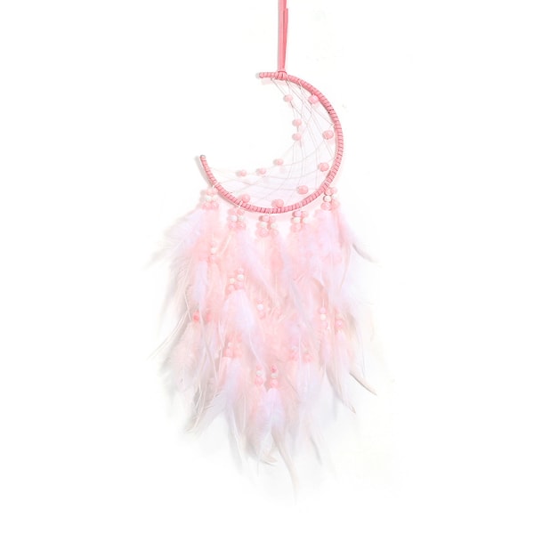 Drömfångare med rosa månmotiv, handgjord med LED-ljus