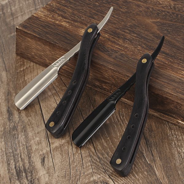 #Skäggrakhyvel av Barber Shop Cabbage Cut med Utbytbart Blad - Manuell Rakhyvel för Män - Träutgåva Utan Blad Svart#
