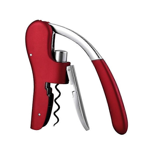 Stående Vertikalt Design, Pres type rødvinflaskeåbnerBlødt Flaskehalsgreb, Nonstick Skrue & Nem Korkfjernelse Uden TwistRød & Legering