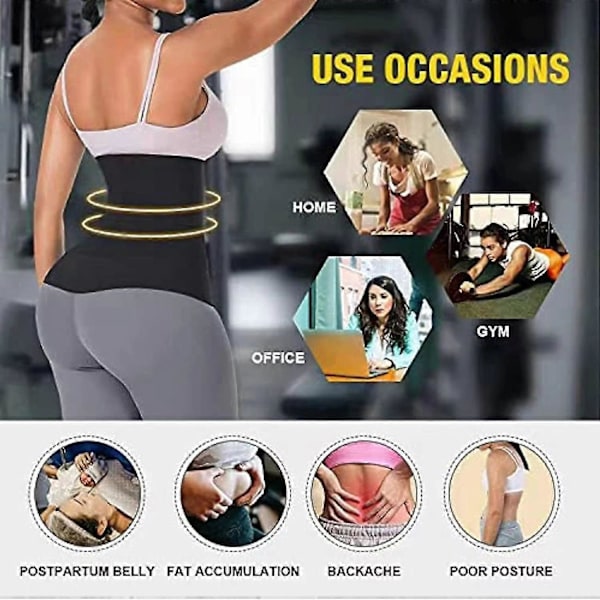 Svedbælte Abdominal Bælte Girdle Bælte Sports Fitness Girdle Dame Wrap Form Stram Yoga Slankebælte 1 stk - sort