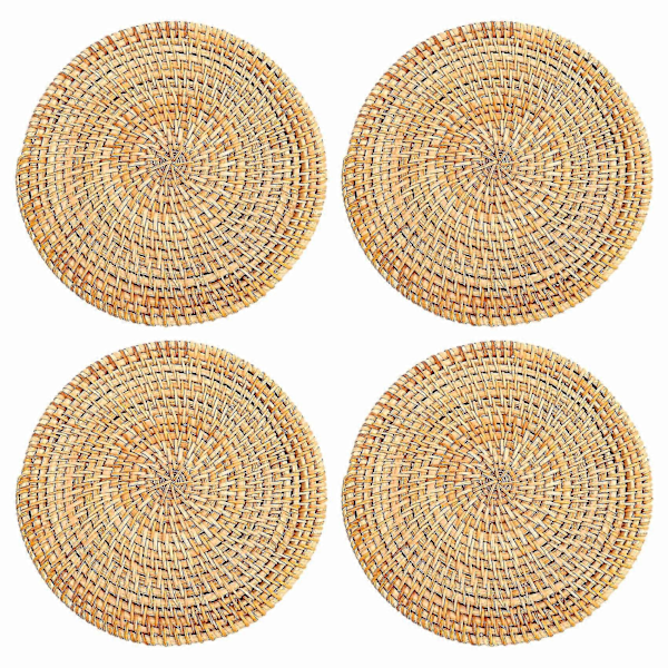 4 stk. Rattan Gryteunderlag for Varme Retter - Isolerte Varmebrikker, Slitesterk Gryteklut for Bord, Varmebestandig
