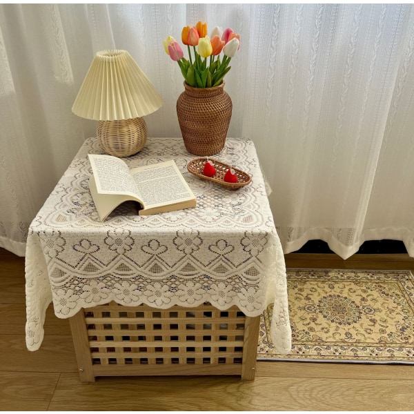 #Spetsduk - Rund 90x90 Spetsduk Bohemisk Elegant Blommig Design Bröllopsspetsduk Rektangulär Borstad Duk#