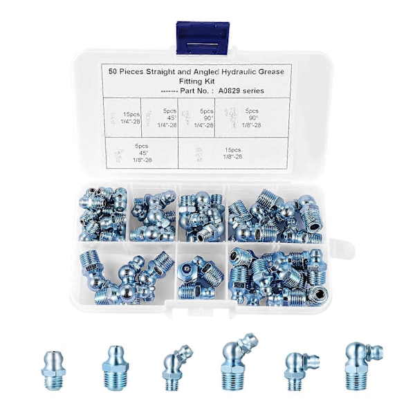 UKCOCO 50 st A0829 Smörjnippel Sortimentslåda Smörjnipplar Sortimentsset (Silver)