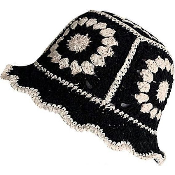 Stickad hatt, retro ihålig blomma handstickad basinhatt, yllehatt
