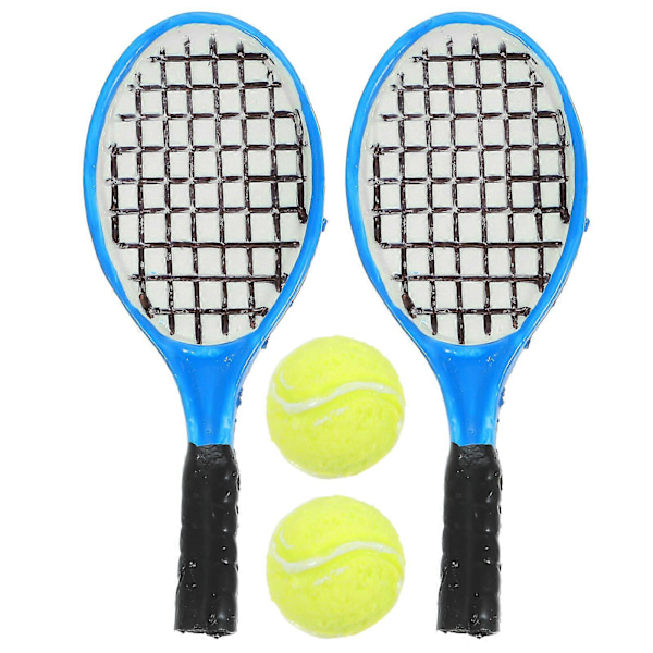 4 kpl Mini-simulaatio Tennismailamallit Kodin työpöydän koristeluun Leikkimökin tarvikkeet (Kuten kuvassa, 2 kpl mailoja + 2 kpl palloja)