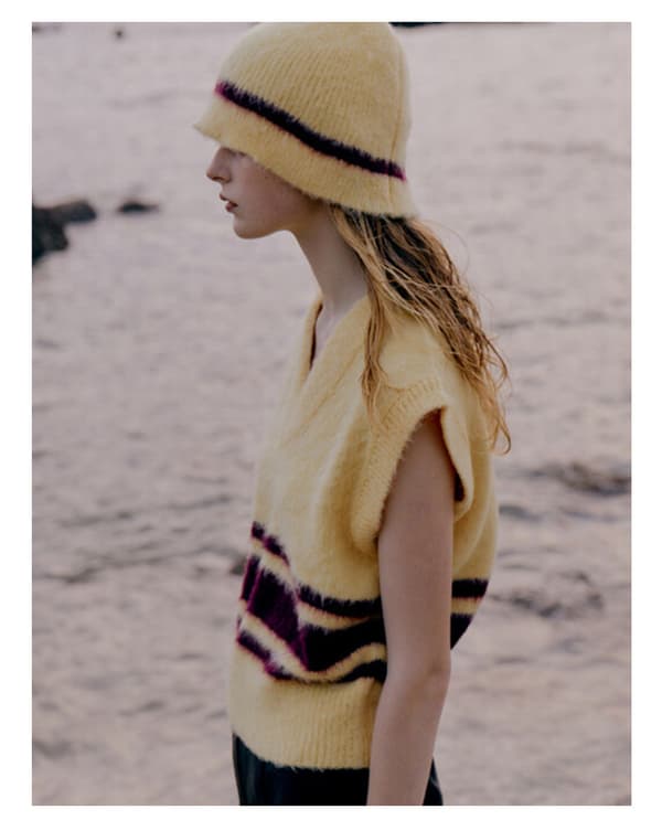 #Lazy Wind Stripe Farveblok Strikket Hat - Gul, Kvinders Efterår og #