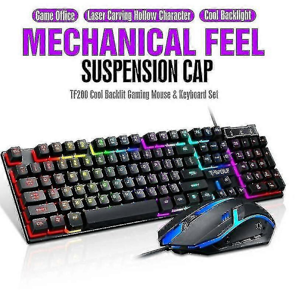 Gaming RGB LED Bakgrundsbelyst Trådbundet Mekaniskt Tangentbord + Mus Set För PC Laptop