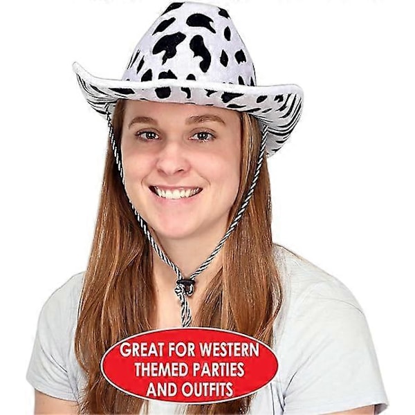Cowboyhat med ko-print til mænd, hvidt/sort tema, til western-temaer og det vilde vesten
