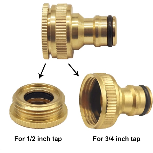 4 kpl Puutarhan Messinkihanan Liitäntä, 1/2 tuumaa ja 3/4 tuumaa 2-in-1