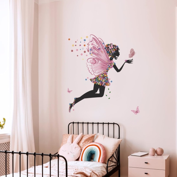 Butterfly girl seinätarra, kukkakeiju seinätarra, seinädeco