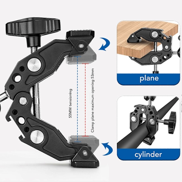 Super Clamp Kameramonteringsklämma Kulled Articulating Arm med Klämma och Adapter med 1/4 Tums Gängat Hål för Digital SLR Monitor LED-lampor