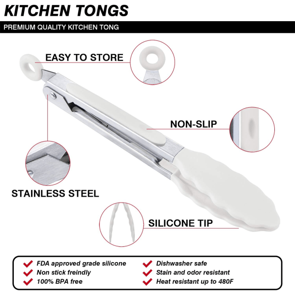 Mini Silikon Tangsett 21cm Snøhvit for Kjøkken, Baking og