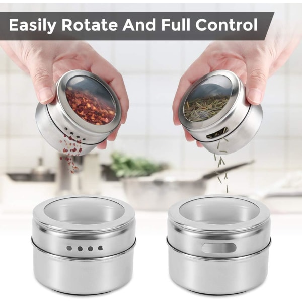 *12 magnetic stainless steel spice tins, easy to clean and rust-pr*