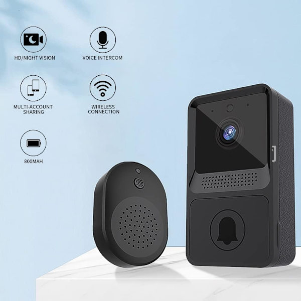 Svart - Trådlös Videodörrklocka, Wi-Fi Smart Videodörrklocka, Nig