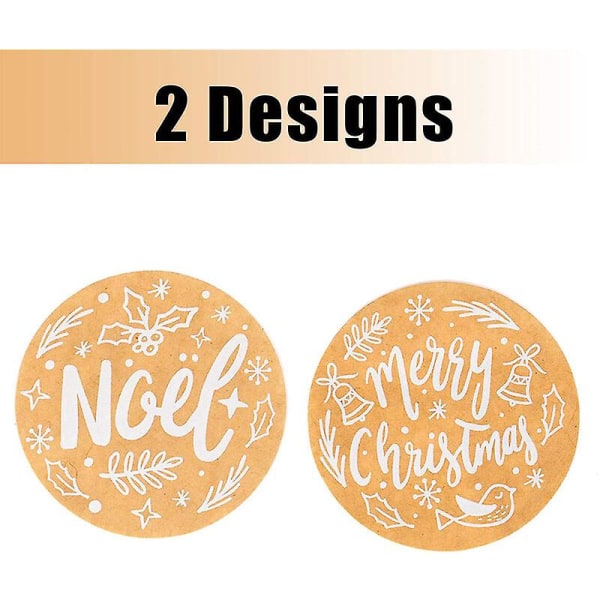 2-rulle Kraft Merry Christmas Stickers Holiday Seals Etiketter Stickers for Christmas Favor Tags 1,5 tum