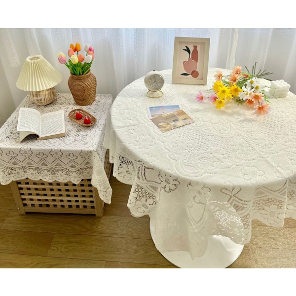 /#/Blondert Duks - Rund 90x90 Blondert Duks Bohème Elegant Blomsterdesign Bryllup Blondert Duks Rektangulær Børstet Duks/#/