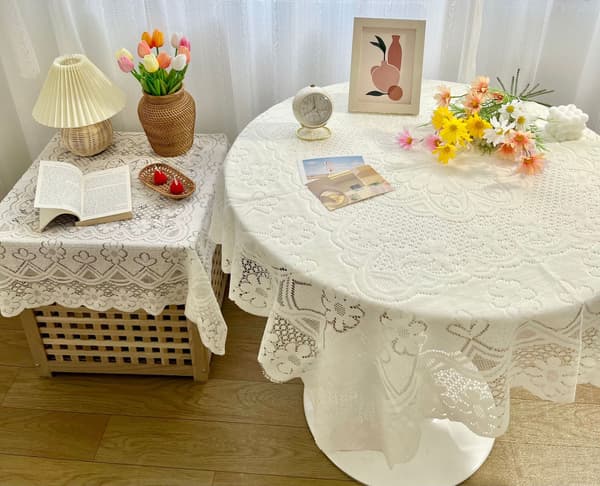 #Spetsduk - Rund 90x90 Spetsduk Bohemisk Elegant Blommig Design Bröllopsspetsduk Rektangulär Borstad Duk#