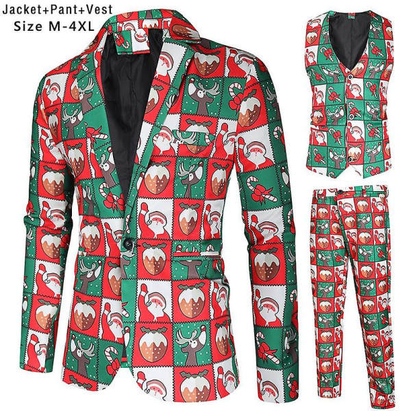 Jul, herr 3d- printed kostymväst kostymbyxor set - 3 delar FL