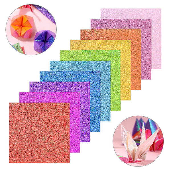 100 Ark Origami Iriserende Papirer Glitter DIY Håndverkspapir Fargerikt Glitterpapir