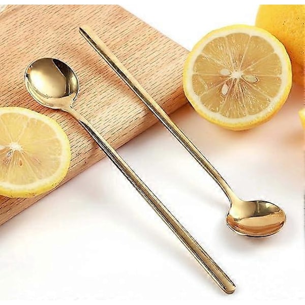 4 STK 17,5*3CM Kaffeskjeer, Røreskjeer, Teskjeer Langt Skaft, Gull Teskjeer, Gullskjeer, Is-te-skjeer, Lange Skjeer for Røring