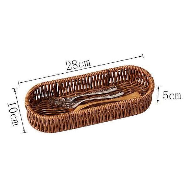 Imiteret Rattan Brødkurv Multifunktionel Vævet Rattan Opbevaringsbakke Køkken Bestik Organizer til Hjem Restaurant