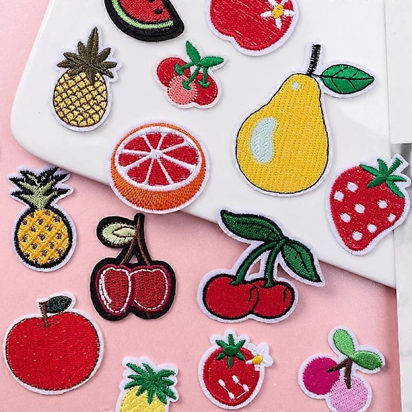Broderade Fruktmärken (set om 16), Söta Frukt Stryk-på/Sy-på Märken Applikationer För Kläder, Klänningar