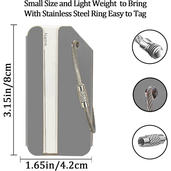 2-pak (sølv) aluminium kuffertmærker med ID-kort, Brightly Co