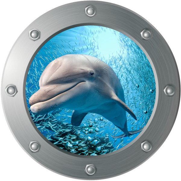 #3D Submarine Porthole väggdekal - Delfin (Diameter: 29cm), Wa#