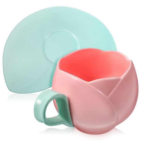 Keramisk Kopp med Fat Set Retro Stil Tulpanblomma Keramisk Kaffemugg för Hemmakontor Kök