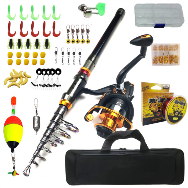 #2.7m Croch free spool reel fishing set complete with telescopic fishing rod fishing hook#