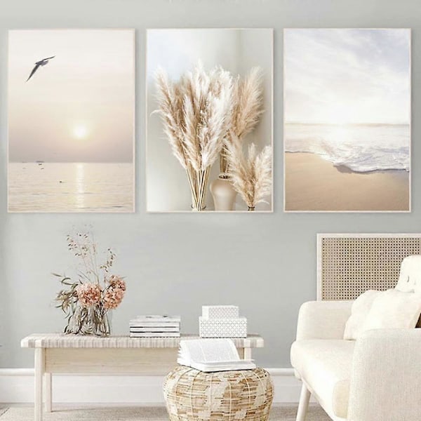 Sett med 3 plakater for stue soverom solnedgang strand