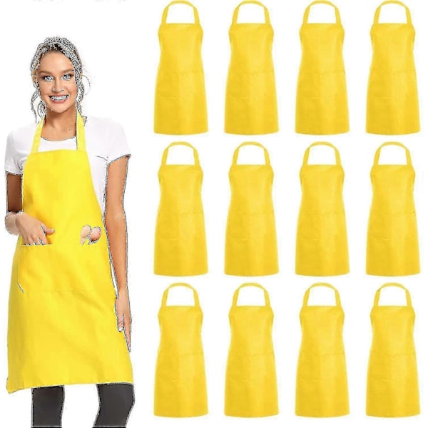 12 kpl Tavallisia ruokalappuesiliinoja 2 taskulla - Unisex-esiliina, irtotavarana
