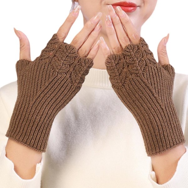 Stickade handskar Handledslängd fingerlösa handskar med tumhål Stretchiga vantar