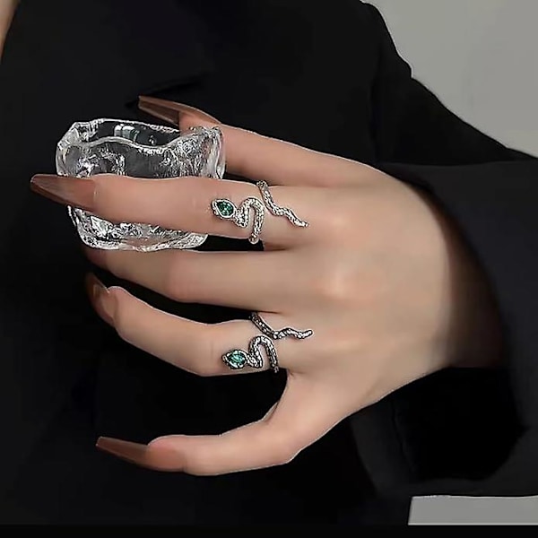 Gotisk Orm Wrap Ring Svart Halvöppen Ormring Djurring Serpentin Ankelring Justerbar