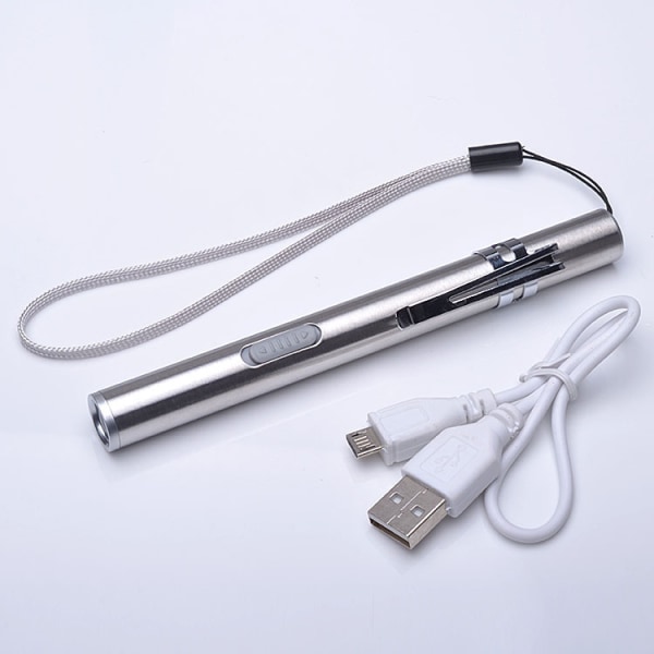 LED USB Penlight Mini Diagnostic Medical Pen lommelykt, Stainl