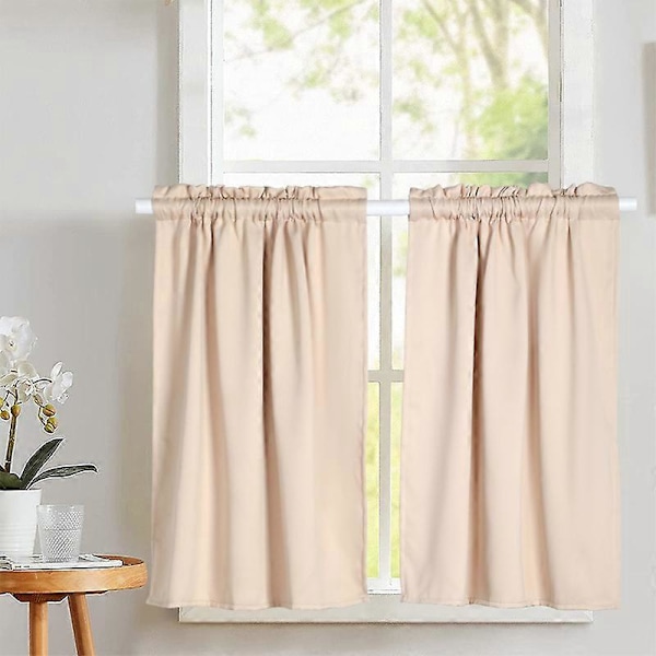 2 stykker små café gardiner, halve gardiner, velegnet til køkken badeværelse bondegård landstil, lysfiltrerende sorte korte gardiner, hvert stykke 74*61CM