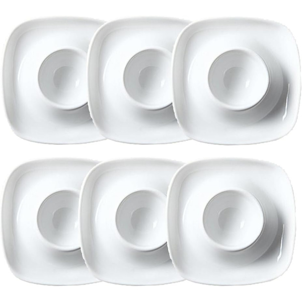 *Hvidt porcelæn æggebægersæt med 6 æggebægere, elegant 6-delt cer*