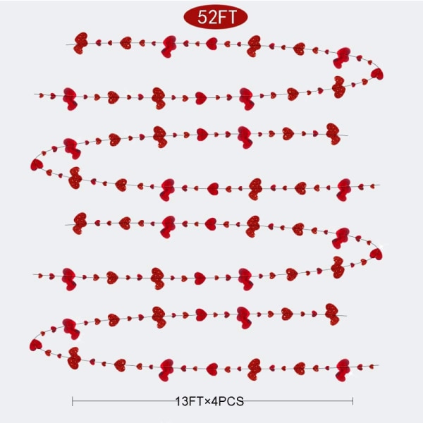 4 stk 52 fot dobbeltsidige hjerteformede metallbånd til Valentinsdagen