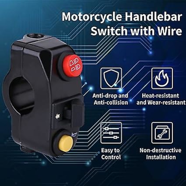 Motorsykkel Styrekontrollbryter, 7/8\" Universal Styrefestebrytere med Horn Blinklys Høy Lav Lyskontroll