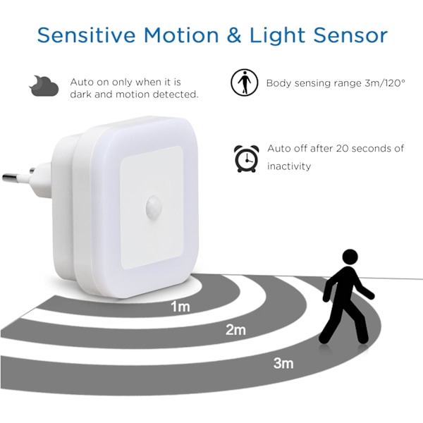 2 st Natthållare 0,5W Automatisk LED-lampa med fysisk PIR-rörelse