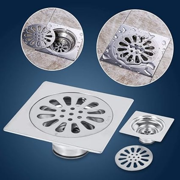 Gulvrist med avtakbart deksel, 100 * 100 mm vask firkantet rustfritt