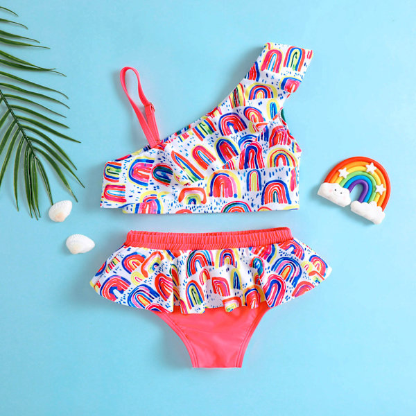 Tweedräktig baddräkt för flicka (h 110cm - färgglad), Bikinisats, be
