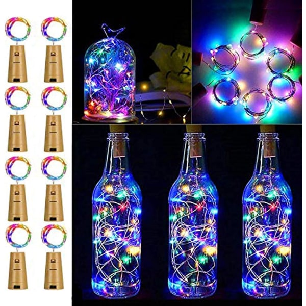 Vinflaskelampor med Kork, 8-pack Batteridrivna LED-Korkformade